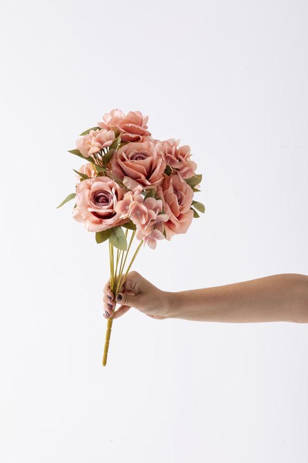Yapay Ortancalı Gül Demeti Açık Pembe 45 Cm 11 Dal - Image 1