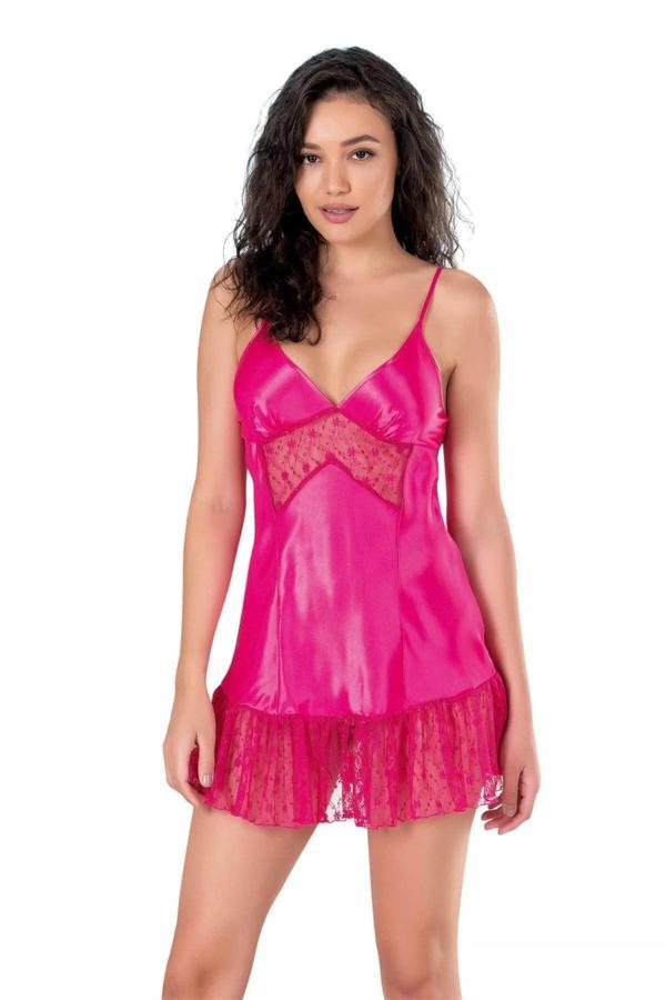MDB MdbShop Fuşya Kısa Saten Gecelik - Image 1