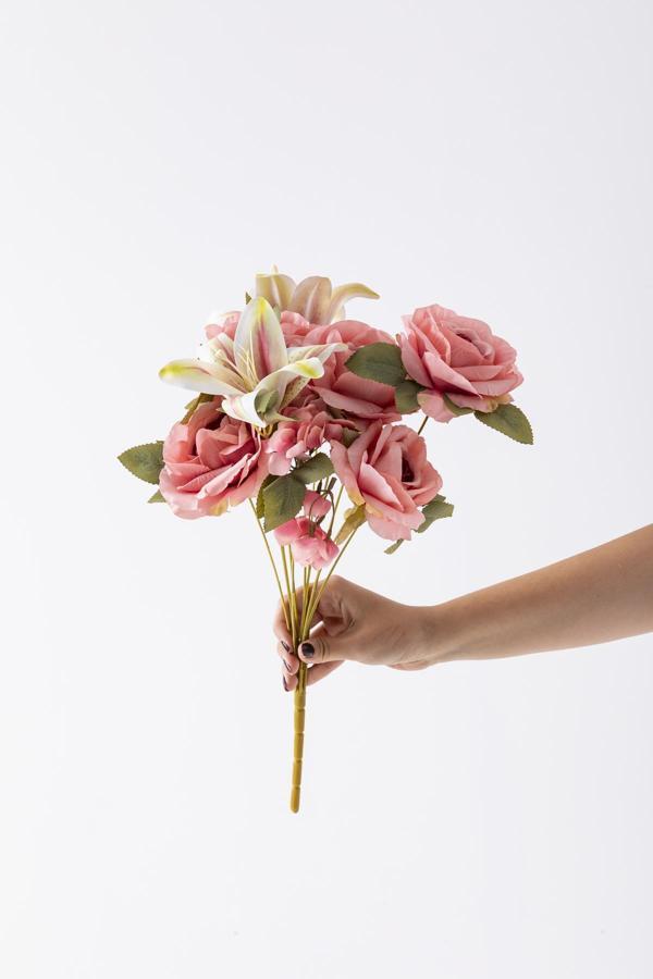 Yapay Lilyum Gül Demeti 45 Cm 11 Dal Pembe - Image 1
