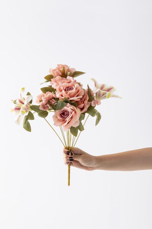 Yapay Lilyum Gül Demeti 45 Cm 11 Dal Açık Pembe - Image 1