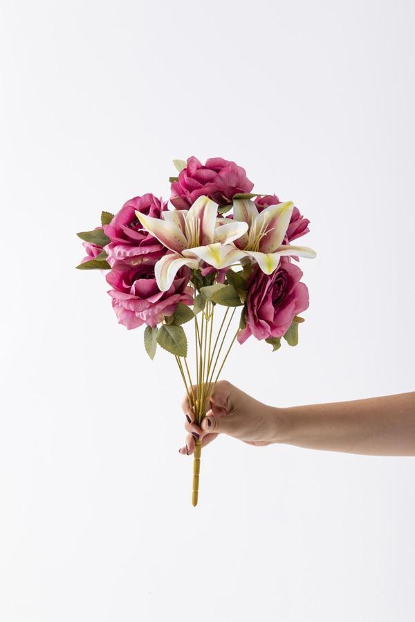 Yapay Lilyum Gül Demeti 45 Cm 11 Dal Fuşya - Image 1