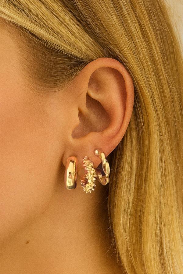 Gold 6'lı Düz Zincir Yıldız Tozu Küpe Seti - Image 1