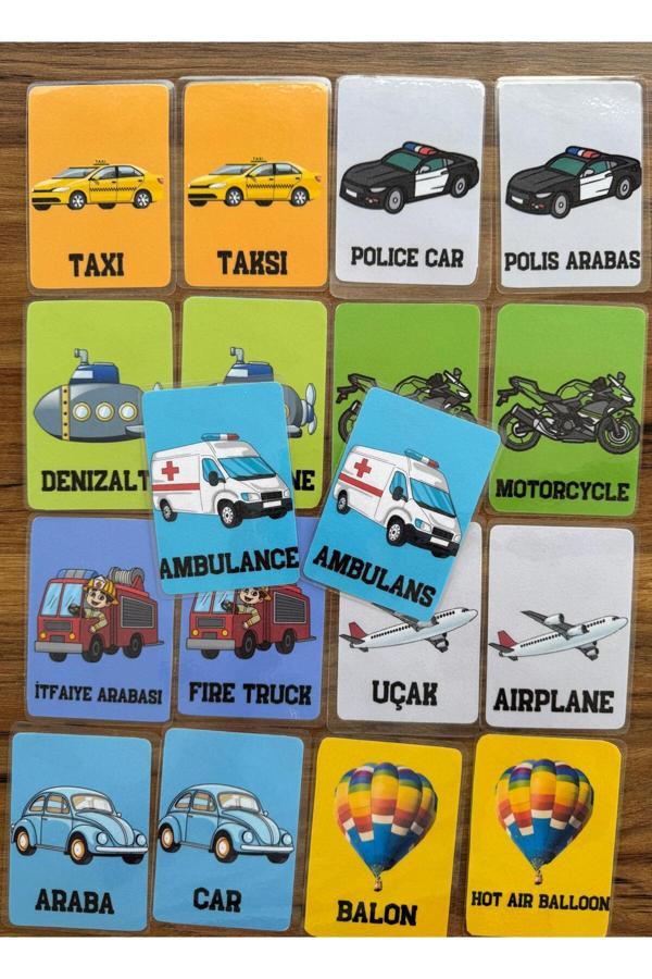 Renkli Zeka Yırtılmaz Yıpranmaz Ingilizce Türkçe Eğitici Eşleştirme Hafıza Zeka Kartları Taşıtlar-2 - Image 1