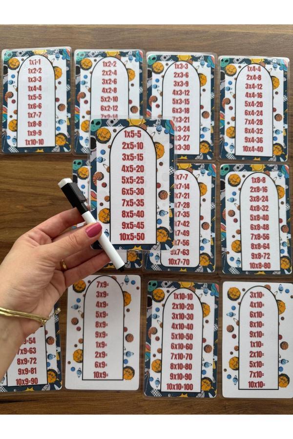 Renkli Zeka Uzay Yaz Sil Çarpım Tablosu Öğreten Etkinlik Kartları, Yırtılmaz Ve Yıpranmaz Kalemhediyeli - Image 1