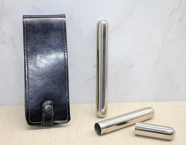 MDB Deri Kılıflı İkili Paslanmaz Çelik Puro Tüpü - Image 1