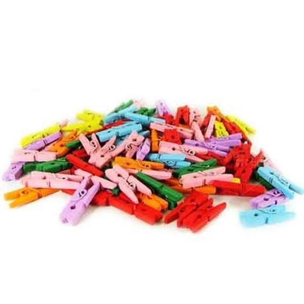 MDB 100'lü Renkli Ahşap Fotoğraf Albüm Mandal 2.5cm (10'lu Paket-1000 Adet) - Image 1