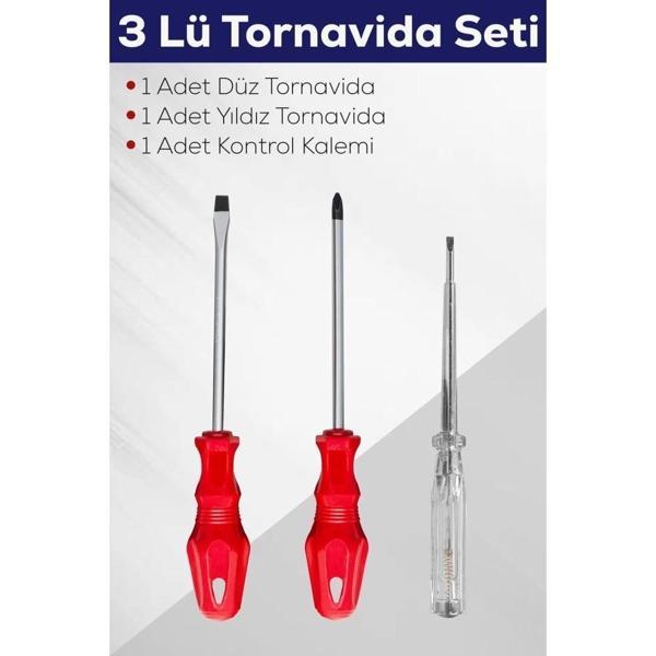 3'lü Tornavida Seti (Düz Tornavida + Yıldız Tornavida + Kontrol Kalemi) - Image 1