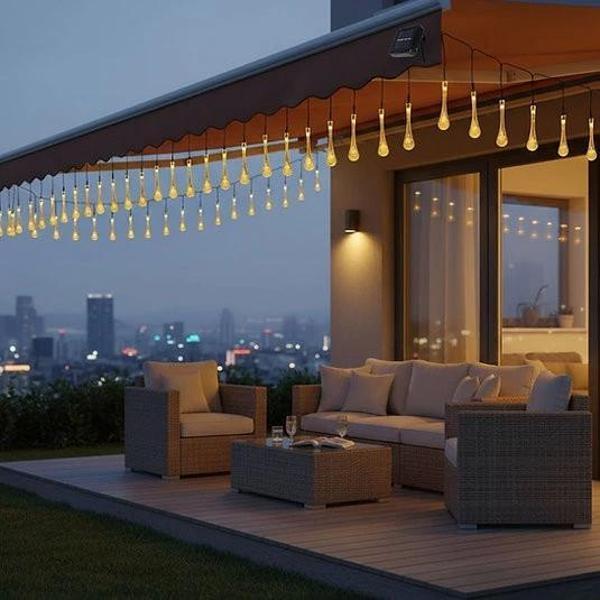 MDB Damla Şeklinde 50 Led Güneş Enerjili Bahçe Balkon Aydınlatma 7 Metre ışık - Image 1
