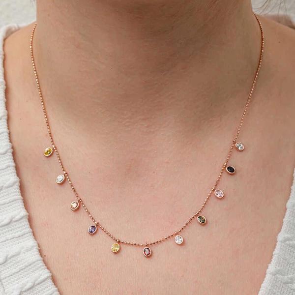 MDB Gümüş Renkli Oval Taşlı Şans Kadın Kolye - Image 1