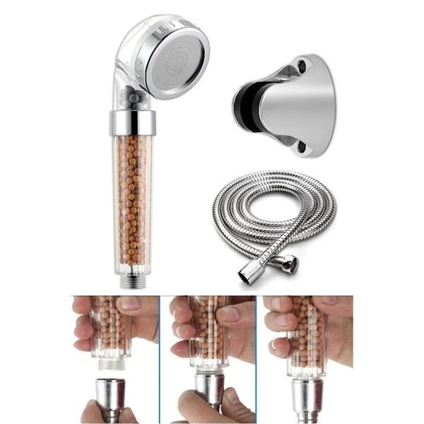 Filtreli Ve Su Tasarruflu Arıtmalı Duş Başlığı Seti Boncuklu Başlık Hortum Ve Mafsal Set - Image 1
