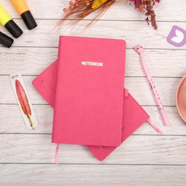 13x21 cm Pembe Deri Sert Kapak Noktalı Tarihsiz Dikişli Not Okul Defteri - Image 1