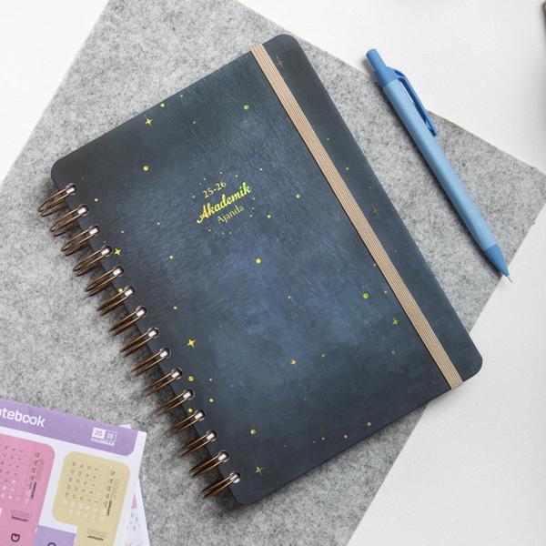 2025-2026 A5 Akademik Ajanda Spiralli Kuşe Kapak 16 Aylık - Yıldızlı Gökyüzü - Image 1