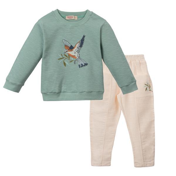 KIRLANGIÇ DESENLİ İKİ İPLİK ALT ÜST TAKIM - NEC241021-Mint Yeşil-5 - 6 Yaş Mint Yeşili - Image 1