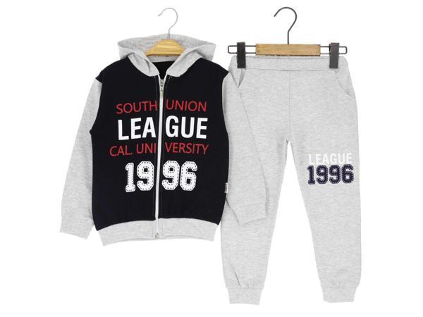 FERMUARLI LEAGUE BASKILI İKİ İPLİK ALT ÜST TAKIM - SLL7012-Gri-5 Yaş Gri - Image 1