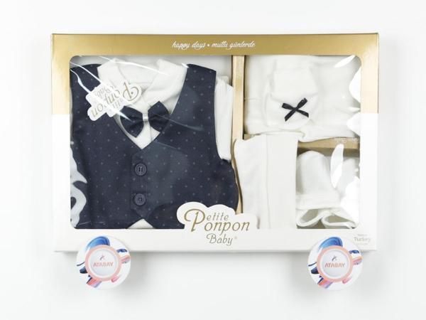 KAPÜŞONLU ŞİŞME YELEKLİ TIGER NAKIŞLI İKİ İPLİK ÜÇLÜ ALT ÜLT TAKIM - MDR228-Lacivert-3 Yaş LACİVERT - Image 1