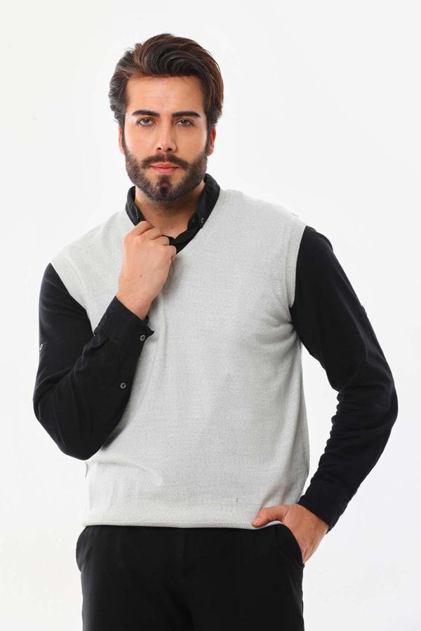 Günay Erkek V Yaka Yün Süveter 1000 Açık Gri - Image 1