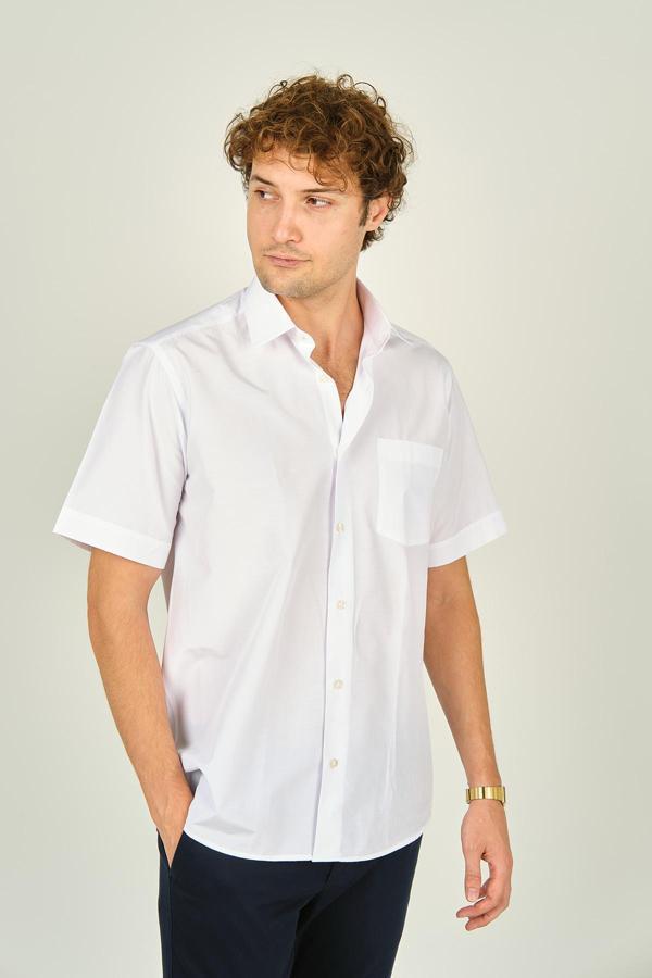 Figs Erkek Kısa Kollu Tek Cep Detaylı Pamuklu Gömlek 1000 Beyaz - Image 1