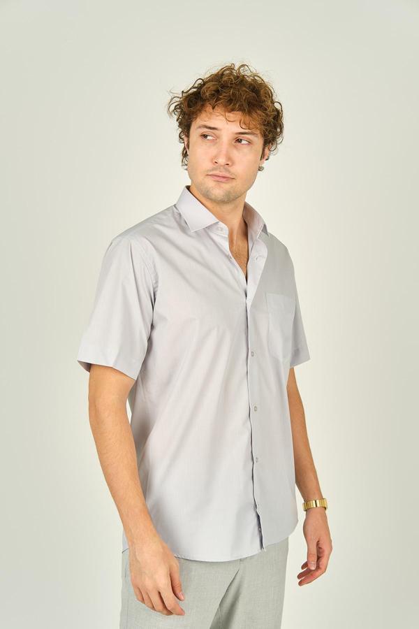 Figs Erkek Kısa Kollu Tek Cep Detaylı Pamuklu Gömlek 1000 Gri - Image 1