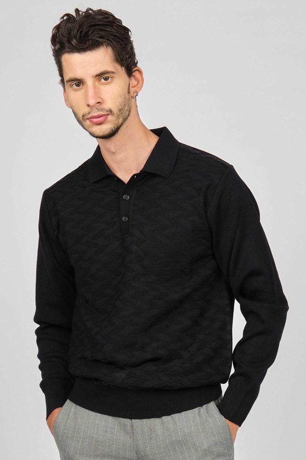 Pave Erkek Desenli Yün Kazak 4538144 Lacivert - Image 1