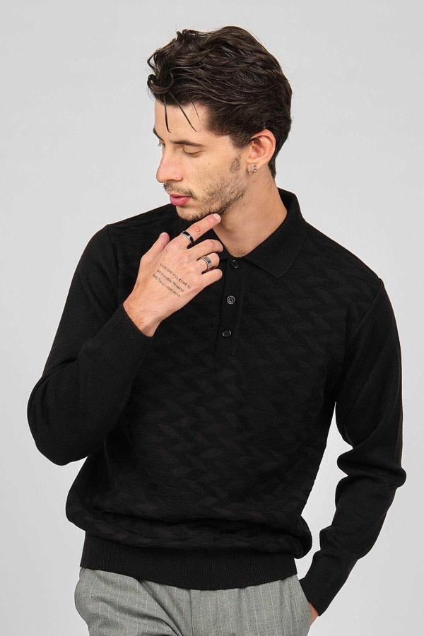 Pave Erkek Desenli Yün Kazak 4538144 Siyah - Image 1