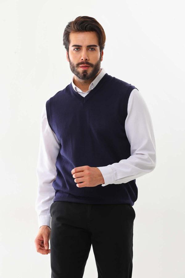 Günay Erkek V Yaka Yün Süveter 1000 Açık Lacivert - Image 1