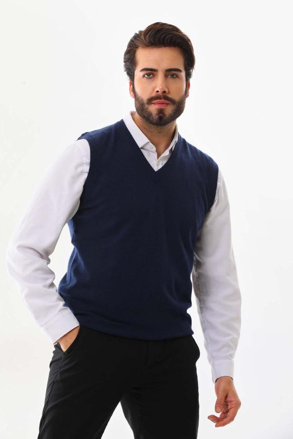 Günay Erkek V Yaka Yün Süveter 0108 Lacivert - Image 1
