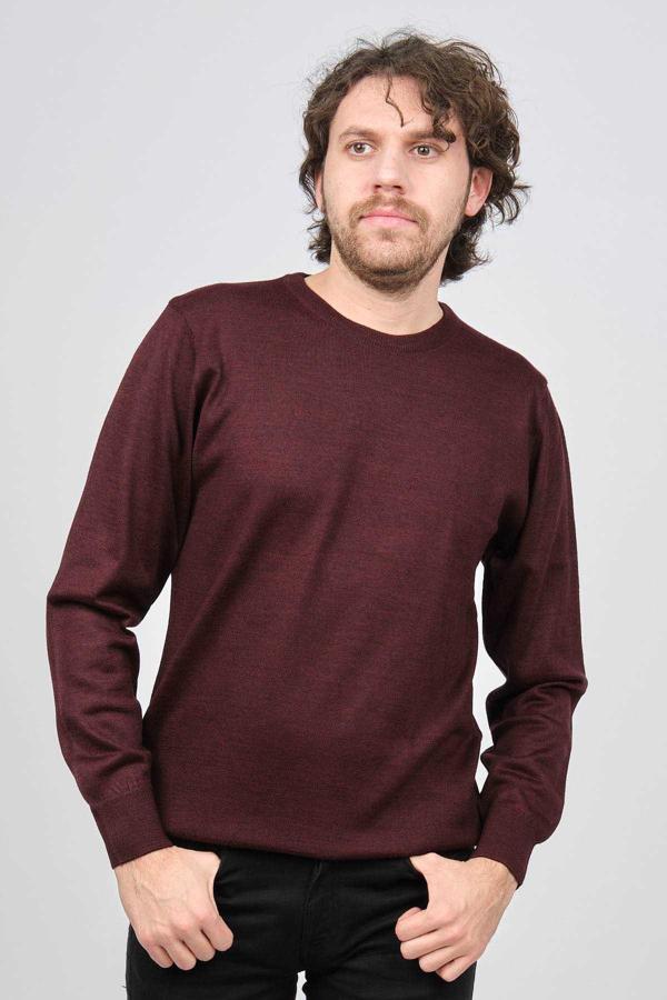 Ateş Triko Erkek Yuvarlak Yaka Yün Kazak 6090005 Bordo - Image 1
