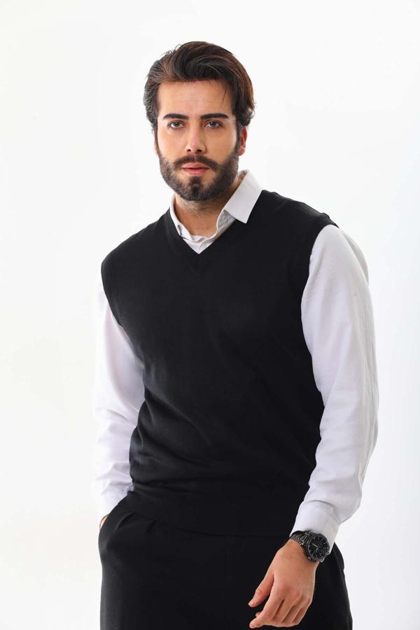 Günay Erkek V Yaka Yün Süveter 1000 Siyah - Image 1