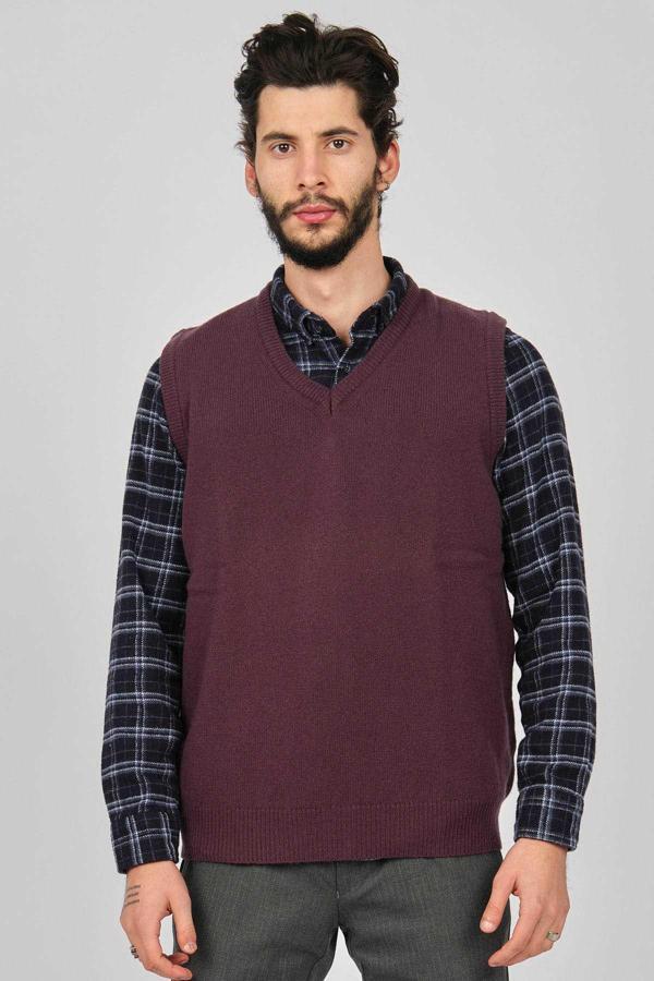 Arslanlı Erkek Lambswool V Yaka Süveter 0767991 Mürdüm - Image 1