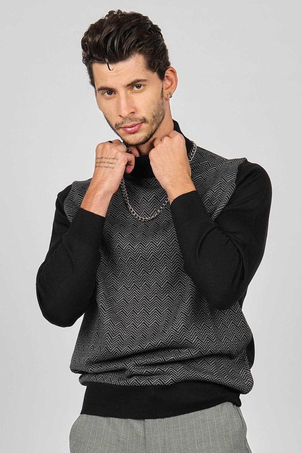 Pave Erkek Desenli Yün Kazak 4536130 Lacivert - Image 1