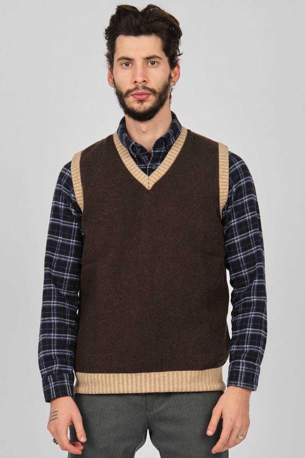 Arslanlı Erkek Lambswool V Yaka Süveter 0767990 Kahverengi - Image 1