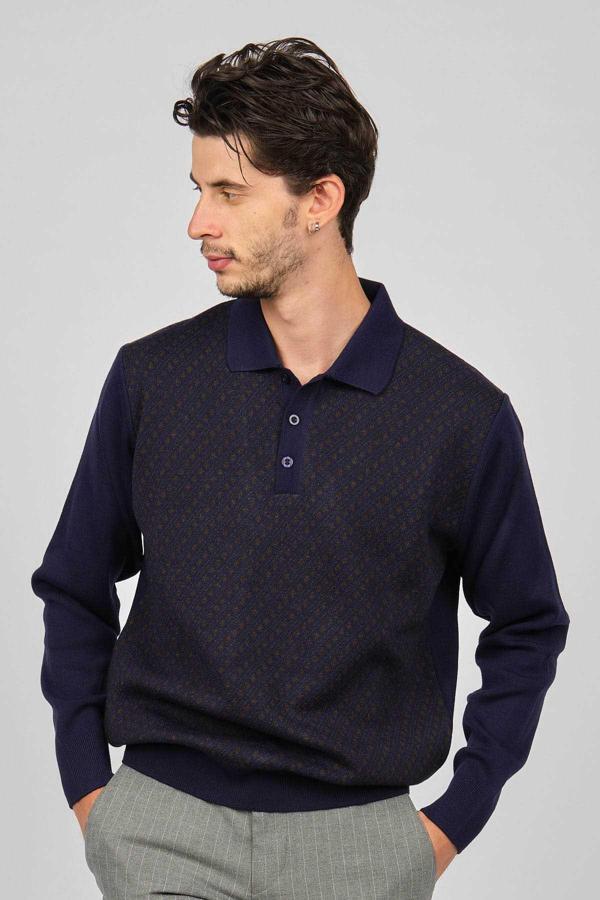 Pave Erkek Desenli Yün Kazak 4358134 Indigo - Image 1