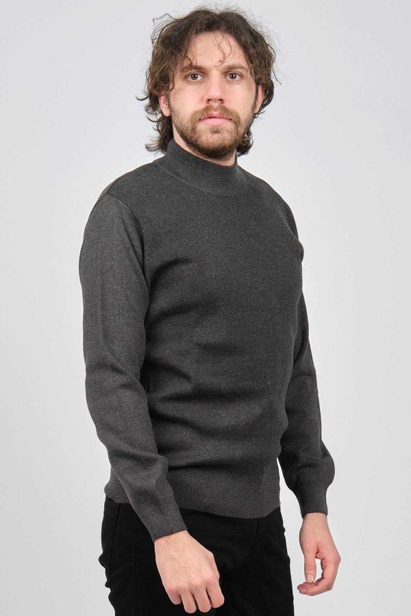 Ateş Triko Erkek Yarım Balıkçı Desenli Yün Kazak 6091744 Füme - Image 1