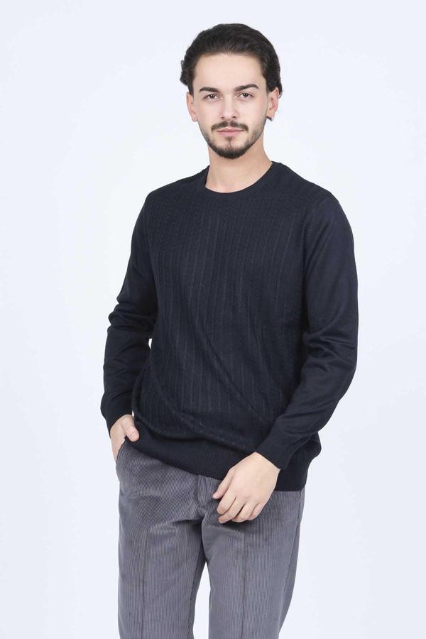 Ateş Triko Erkek Bisiklet Yaka Yün Kazak 6091895 Lacivert - Image 1