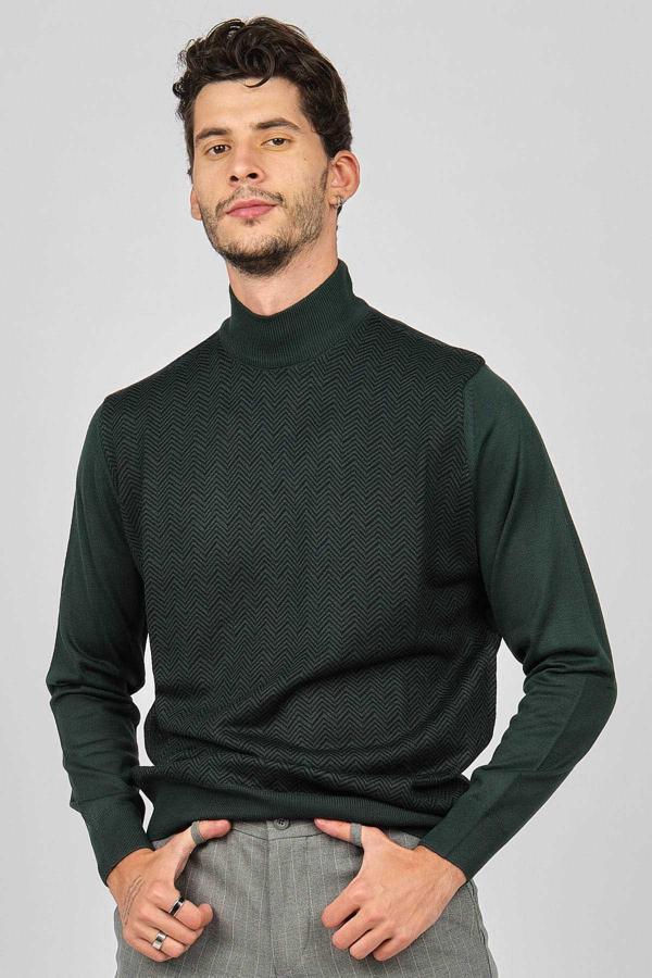 Pave Erkek Desenli Yün Kazak 4536130 Yeşil - Image 1