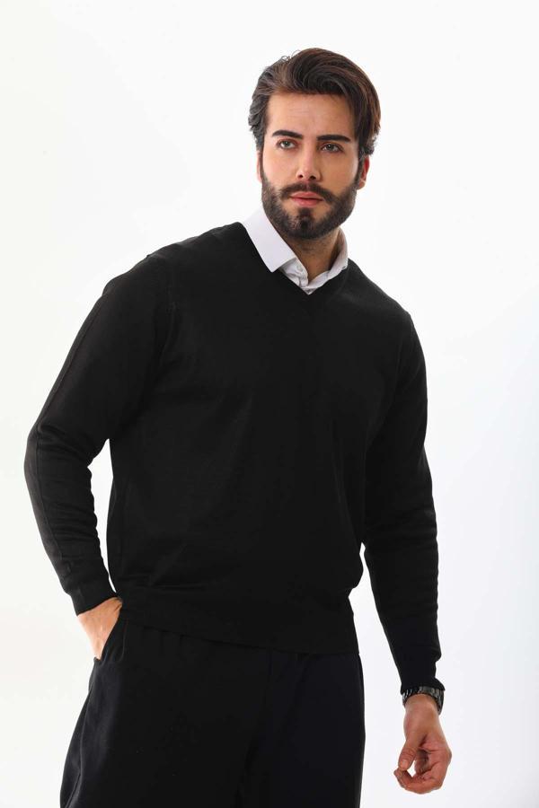 Günay Erkek V Yaka Yün Kazak 5000 Siyah - Image 1