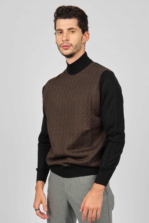 Pave Erkek Desenli Yün Kazak 4536130 Siyah - Image 1