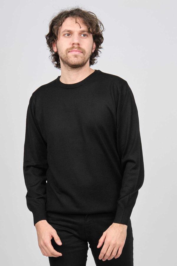 Ateş Triko Erkek Yuvarlak Yaka Yün Kazak 6090005 Siyah - Image 1