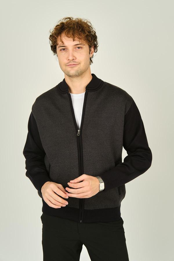 Ateş Triko Erkek Fermuarlı Çift Cepli Hakim Yaka Triko Yün Mont 9050 Lacivert - Image 1