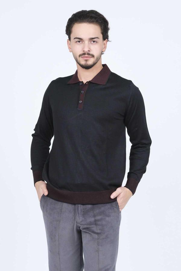 Ateş Triko Erkek Polo Yaka Yün Kazak 6091903 Siyah - Image 1