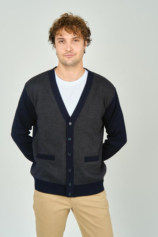 Ateş Triko Erkek Cep Detaylı V Yaka Yün Hırka 4490 Lacivert - Image 1