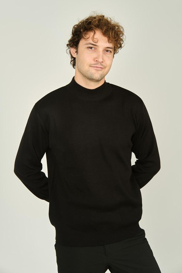 Ateş Triko Erkek Yarım Balıkçı Yaka Yün Kazak 6091024 Siyah - Image 1