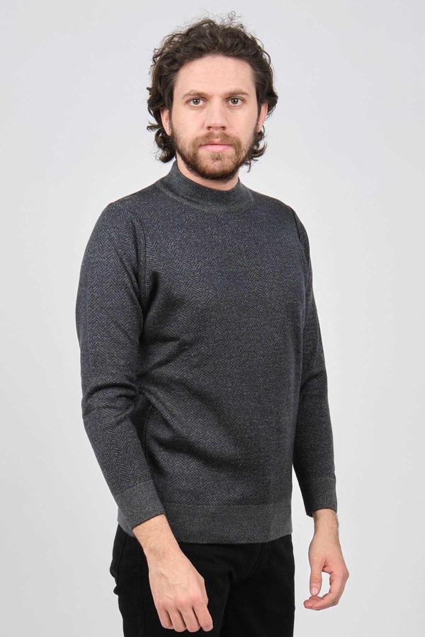 Çizgi Triko Erkek Yarım Balıkçı Yaka Desenli Kazak 42564220 M. Lacivert - Image 1