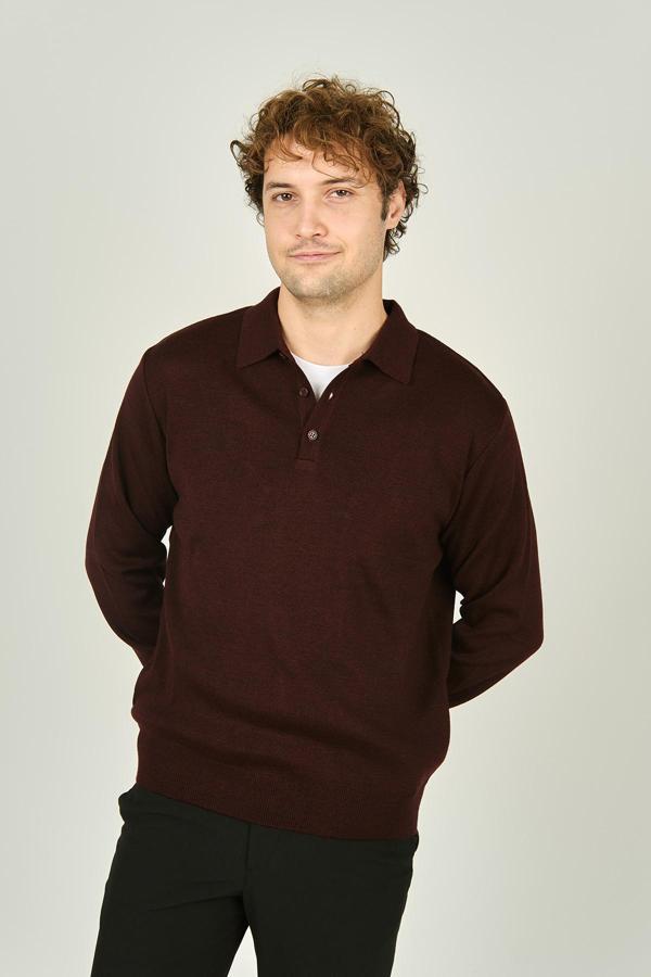 Ateş Triko Erkek Polo Yaka Düğmeli Yün Kazak 6091023 K.Bordo - Image 1