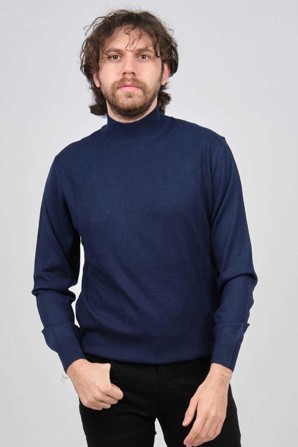 Pave Erkek Yarım Balıkçı Desenli Kazak 4537200 Indigo - Image 1