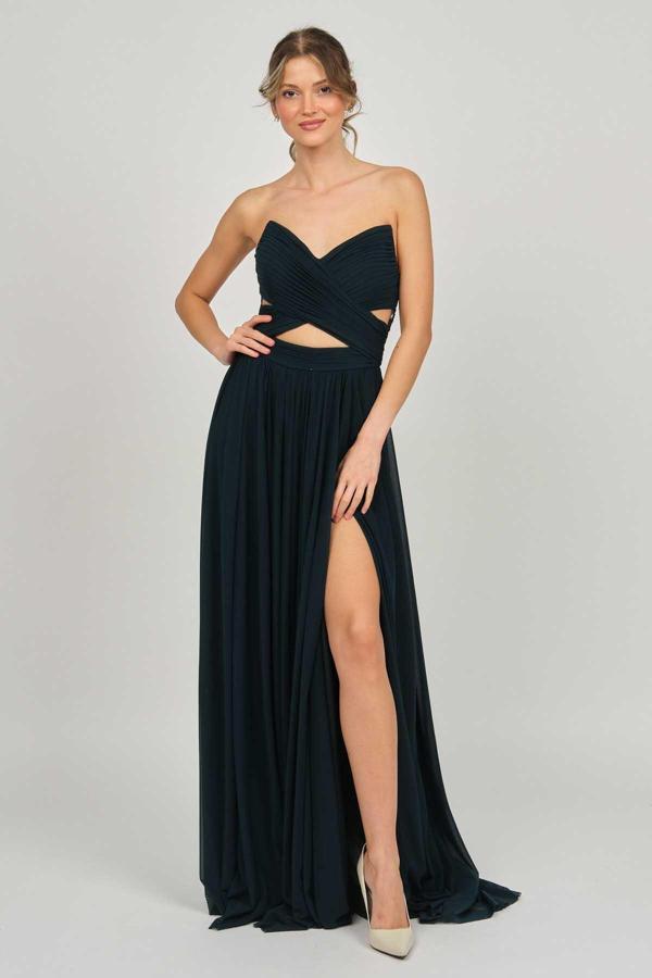 Şeref Vural Kadın Straplez Derin Yırtmaçlı Abiye Elbise 5437959 Nefti - Image 1