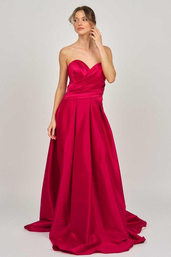 Şeref Vural Kadın Straplez Uzun Abiye Elbise 5437827 Kırmızı - Image 1
