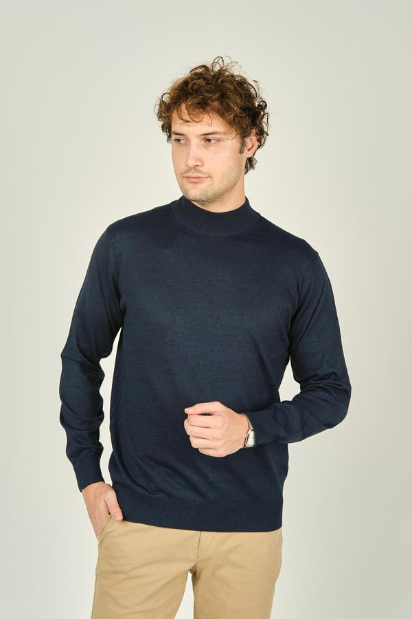 Ateş Triko Erkek Yarım Balıkçı Yaka Yün Kazak 0004 Indigo - Image 1