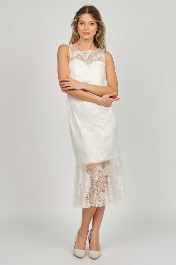 6ixty8ight Kadın Dantelli Desenli Kısa Abiye Elbise 58156759 Beyaz - Image 1