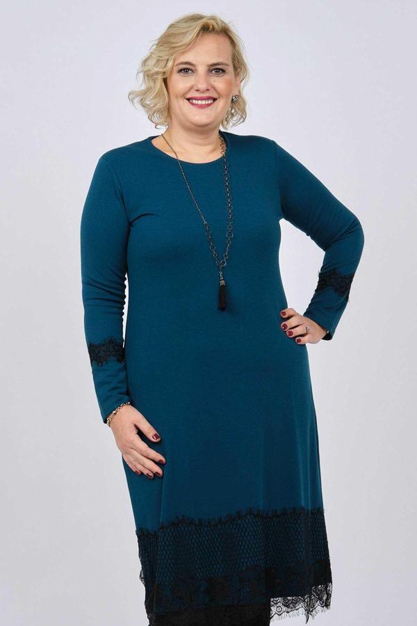 Ced Kadın Dantel Detaylı Aksesuarlı Elbise 47220585 Petrol - Image 1